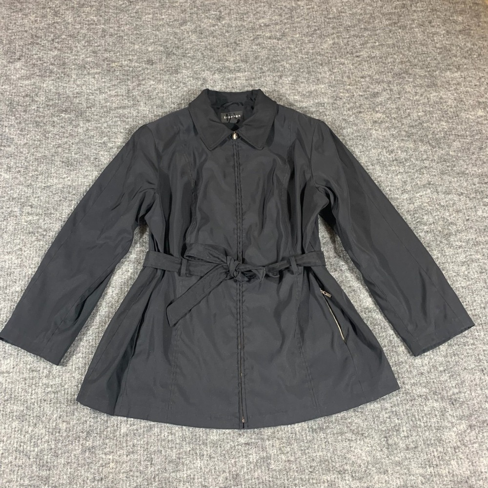 Braeton Coat Womens 14 16 Large Black Full Zip Belted Collared Classic City Y2K